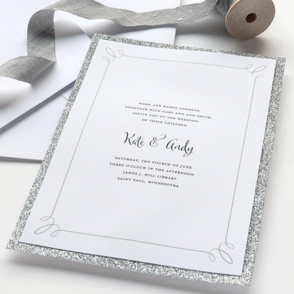 Gartner Studios Silver Glitter‎ Print At Home Wedding Invitation Kit, 5” x 7”